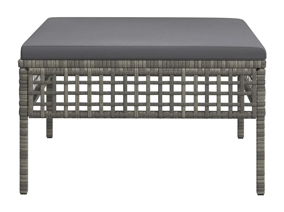 Gartenhocker mit Kissen Grau Poly Rattan