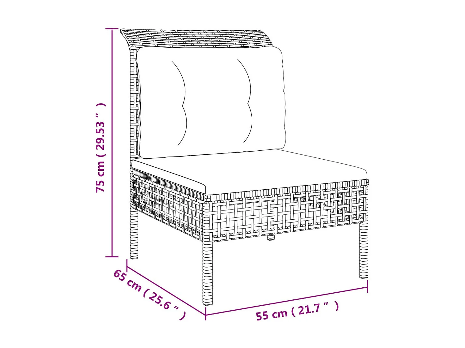 7 pcs conjunto lounge de jardim c/ almofadões vime PE cinzento