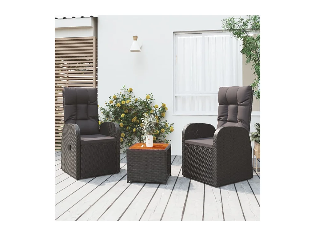 3-tlg. Garten-Lounge-Set Schwarz Poly Rattan Massivholz Akazie