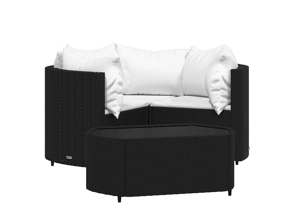 Salon de jardin 4 pcs avec coussins Noir Résine tressée