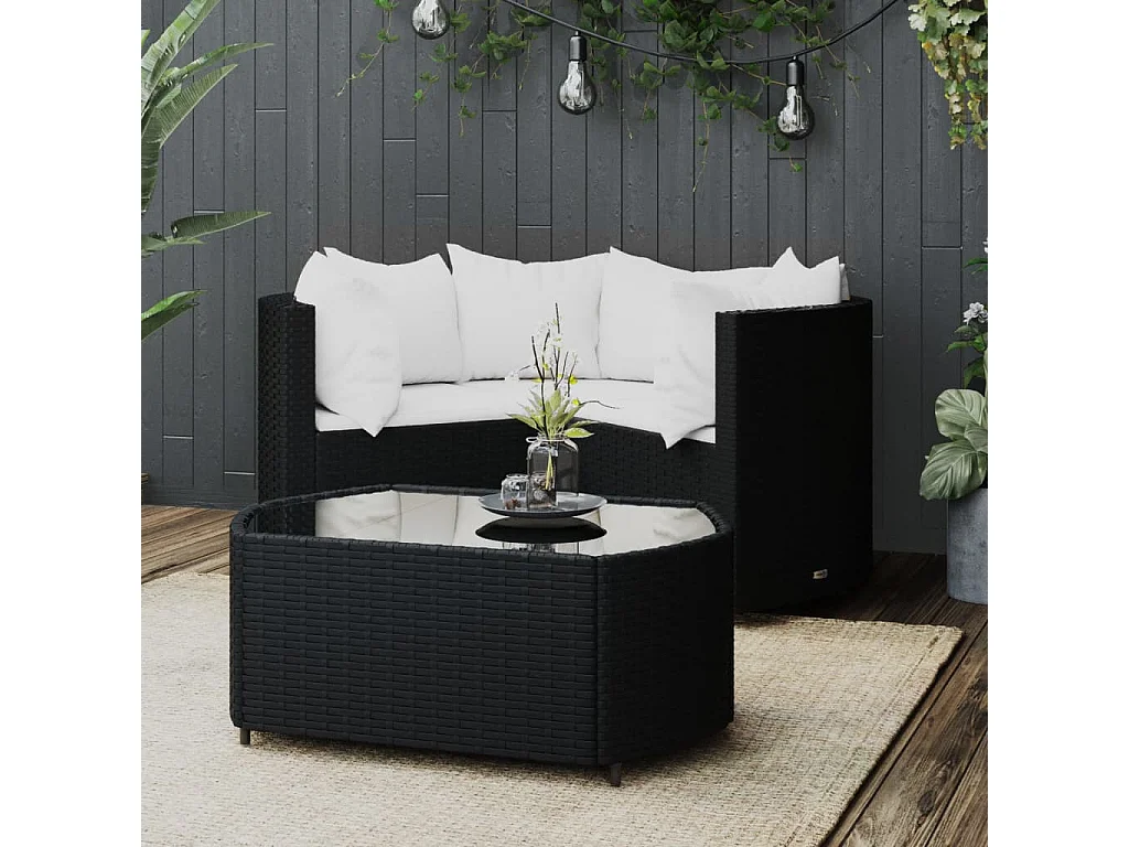 Salon de jardin 4 pcs avec coussins Noir Résine tressée
