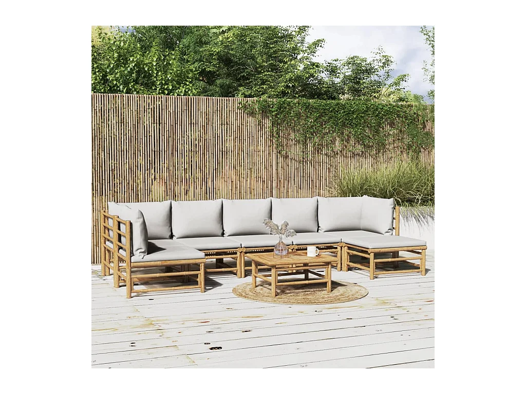 Salon de jardin 8 pcs avec coussins gris clair bambou