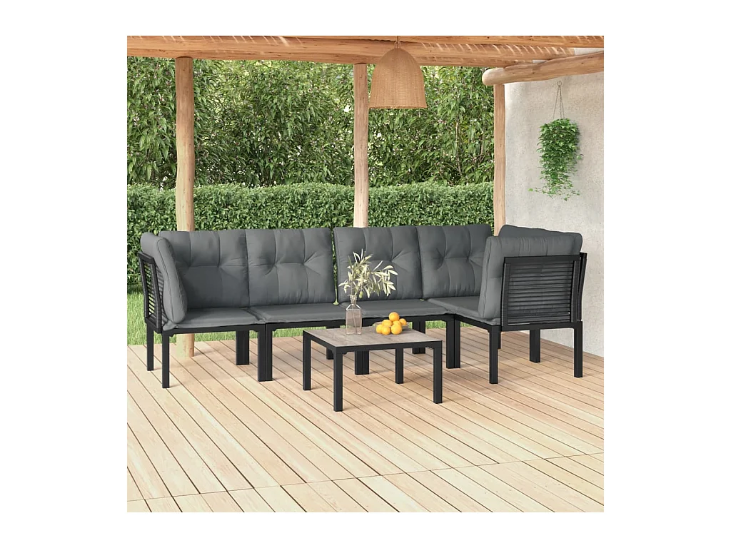 Salon de jardin 6 pcs noir et gris résine tressée