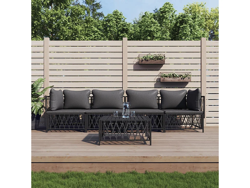 5-tlg. Garten-Lounge-Set mit Kissen Anthrazit Stahl