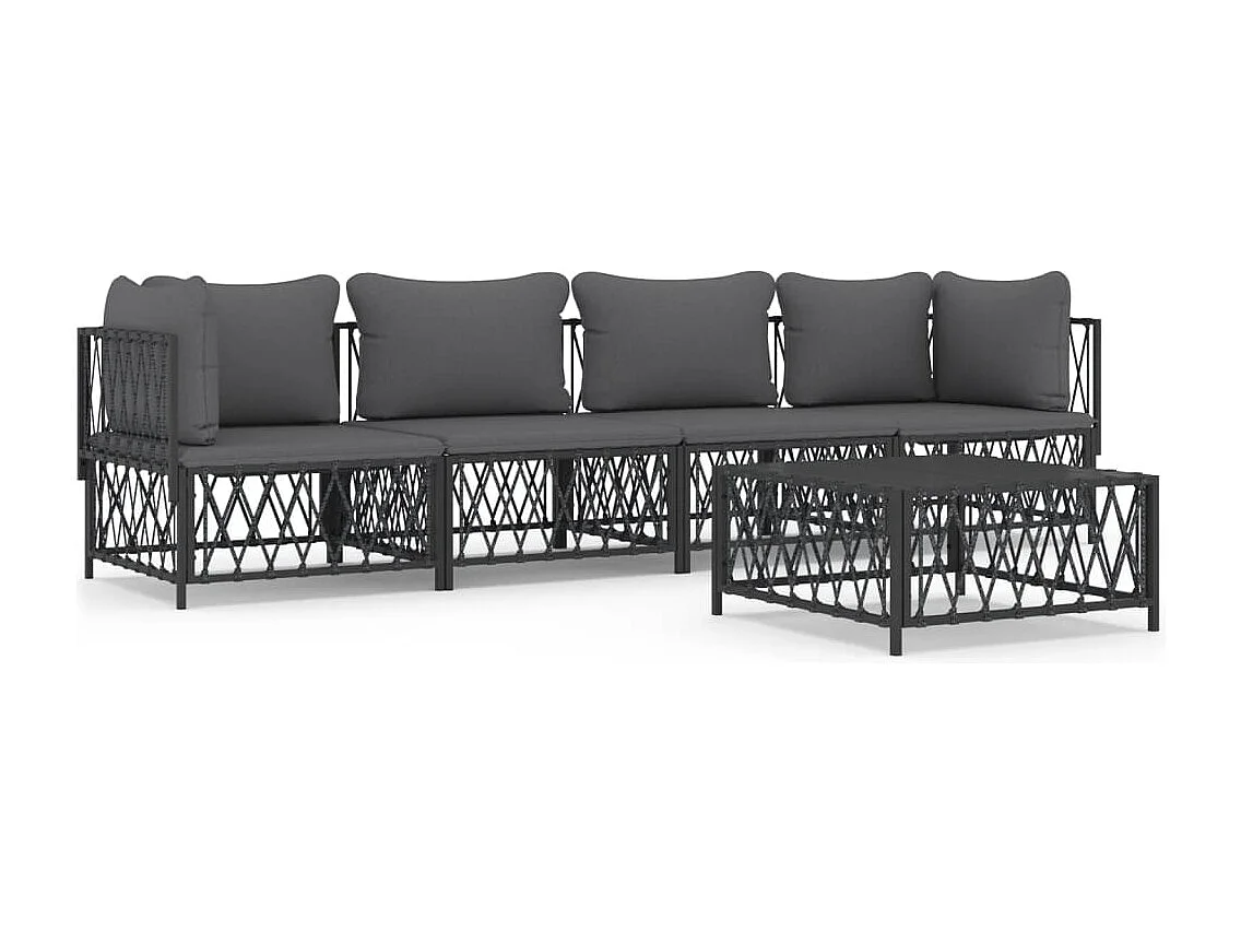 5-tlg. Garten-Lounge-Set mit Kissen Anthrazit Stahl