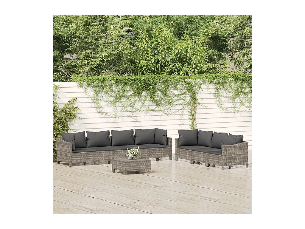 Salon de jardin 8 pcs avec coussins Gris Résine tressée