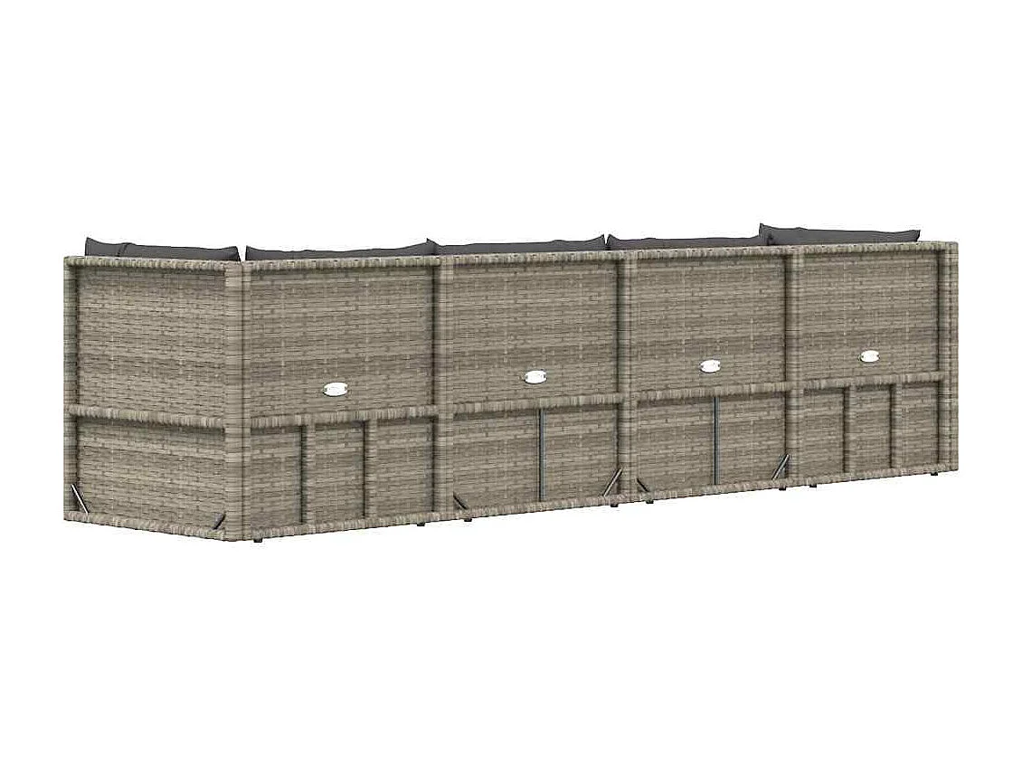 4-tlg. Garten-Lounge-Set mit Kissen Grau Poly Rattan