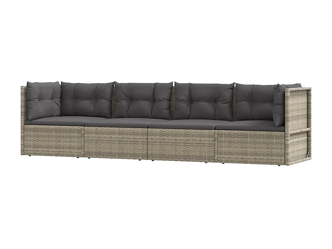 Salon de jardin 4 pcs avec coussins Gris Résine tressée