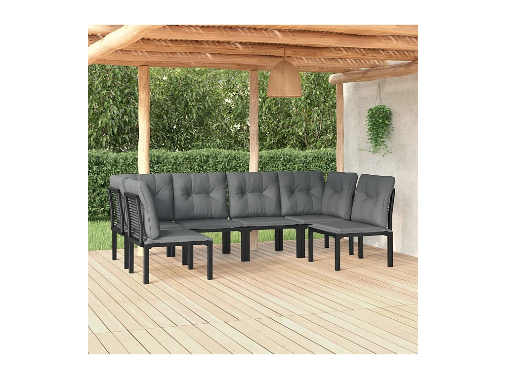 Salon de jardin 6 pcs noir et gris résine tressée