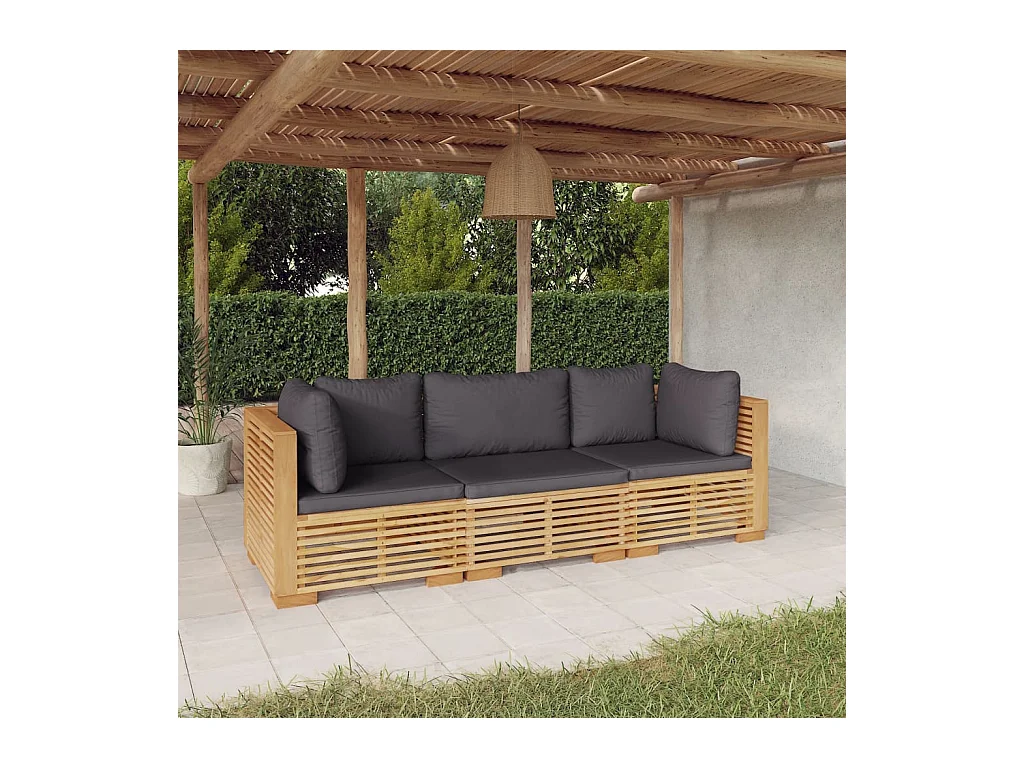 Salon de jardin 3 pcs avec coussins Bois de teck solide