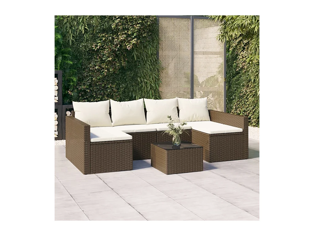 Salon de jardin 2 pcs avec coussins Marron Résine tressée