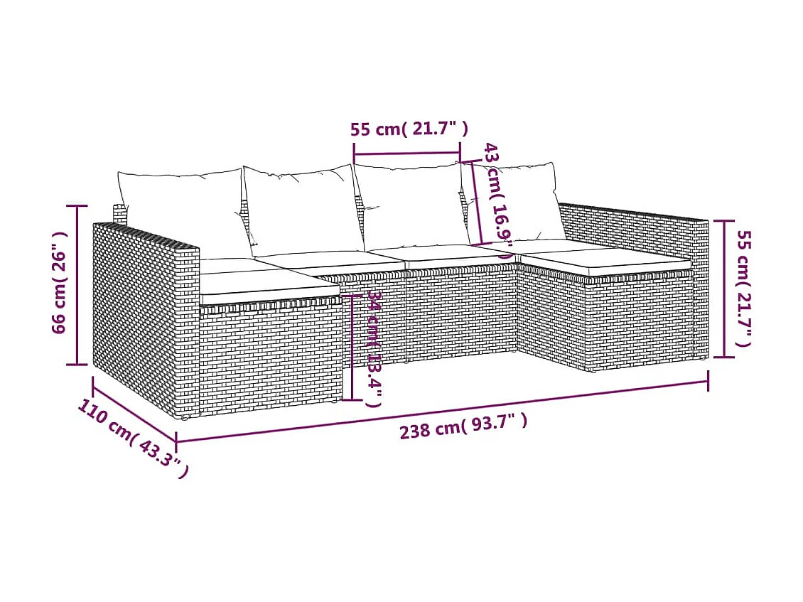 Salon de jardin 2 pcs avec coussins Marron Résine tressée