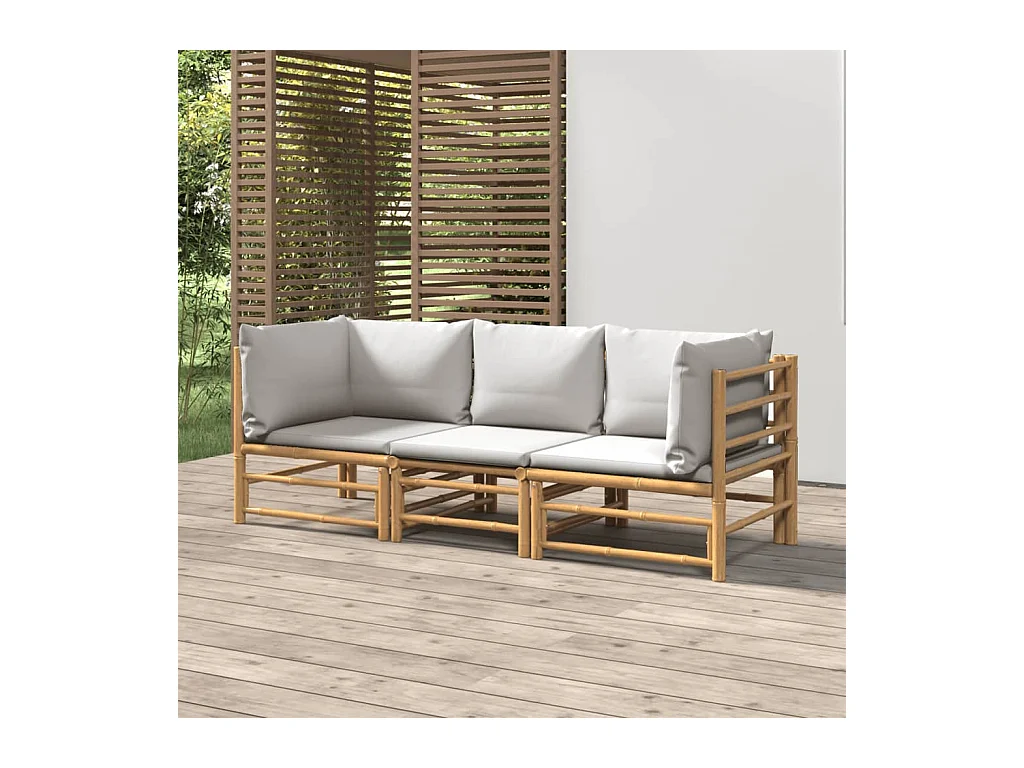 Salon de jardin 3 pcs avec coussins gris clair bambou