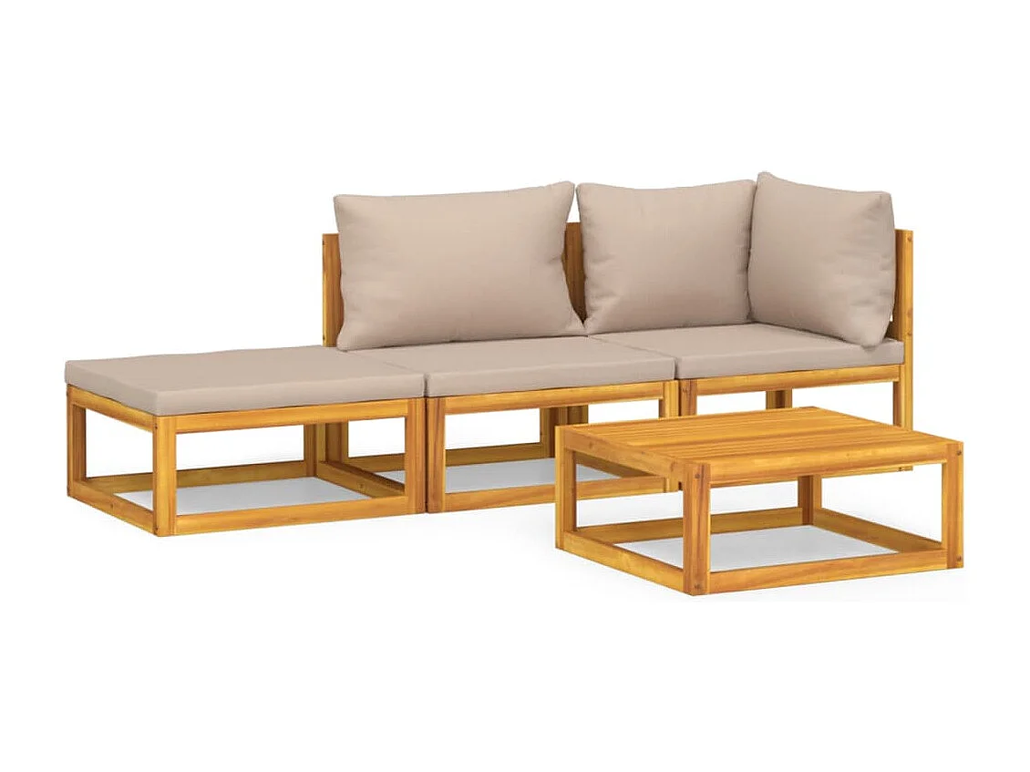 Salon de jardin 4 pcs avec coussins taupe bois massif