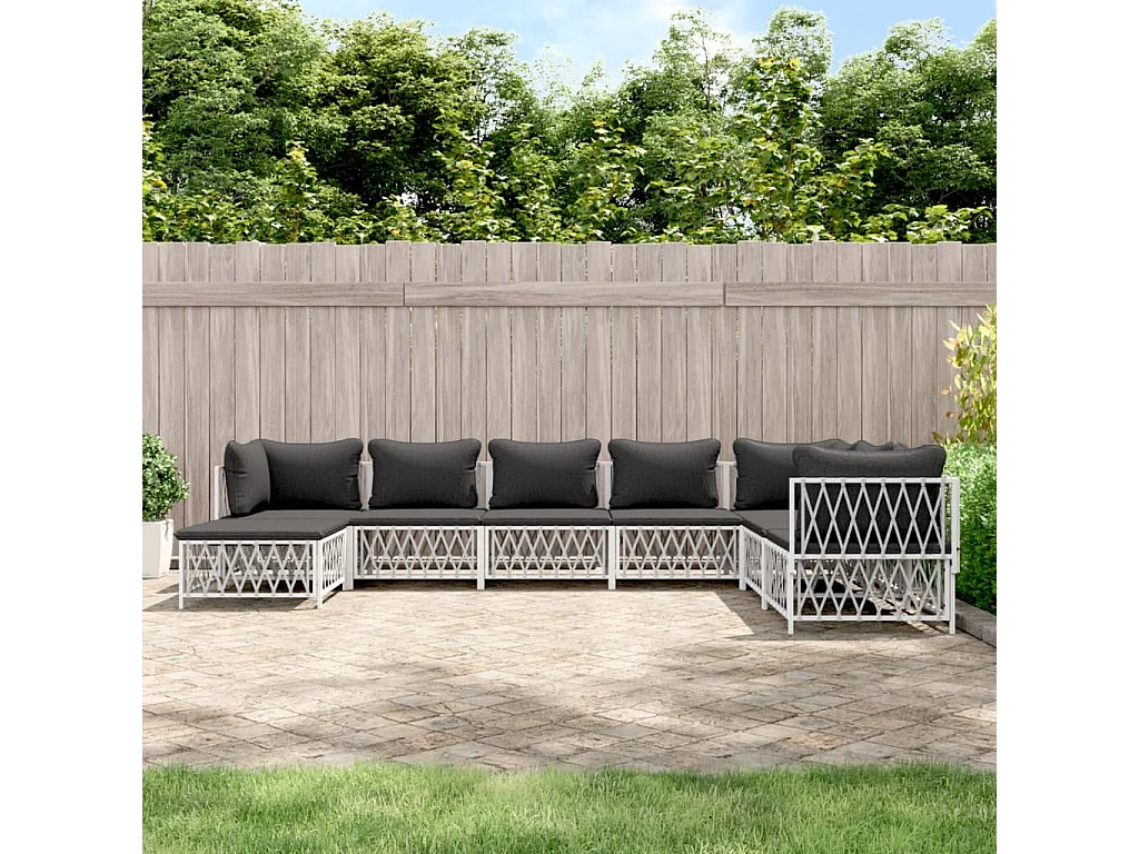 Set Salotto da Giardino 8 pz con Cuscini in Acciaio Bianco