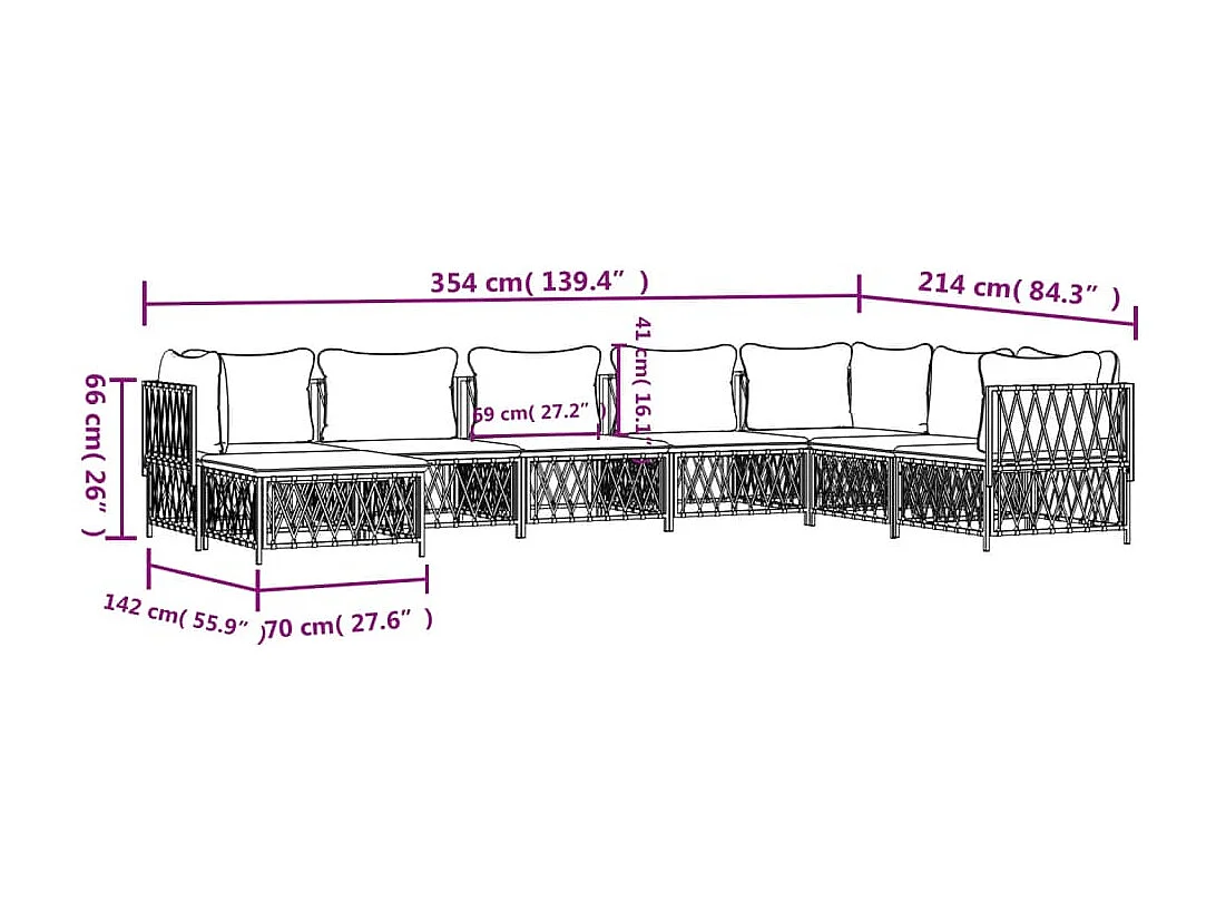 Set Salotto da Giardino 8 pz con Cuscini in Acciaio Bianco