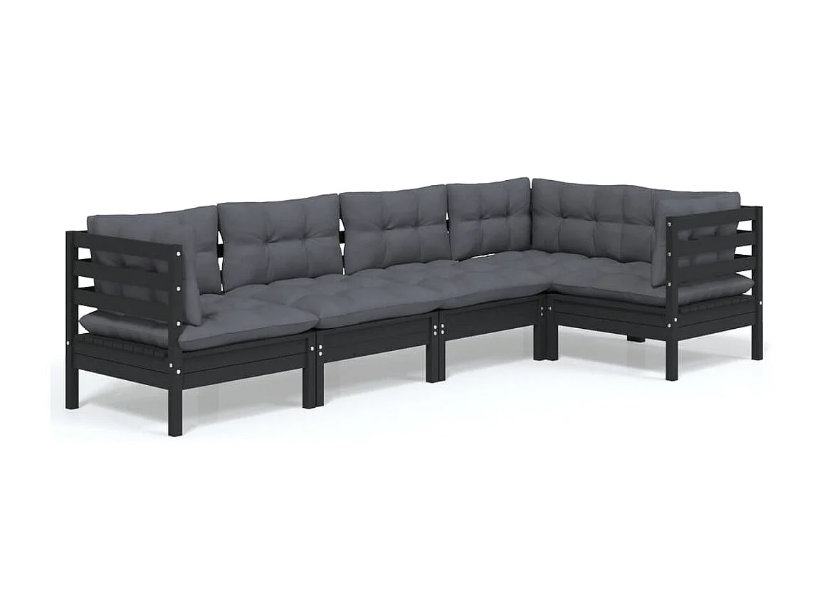 5 pcs conjunto lounge de jardim c/ almofadões pinho maciço