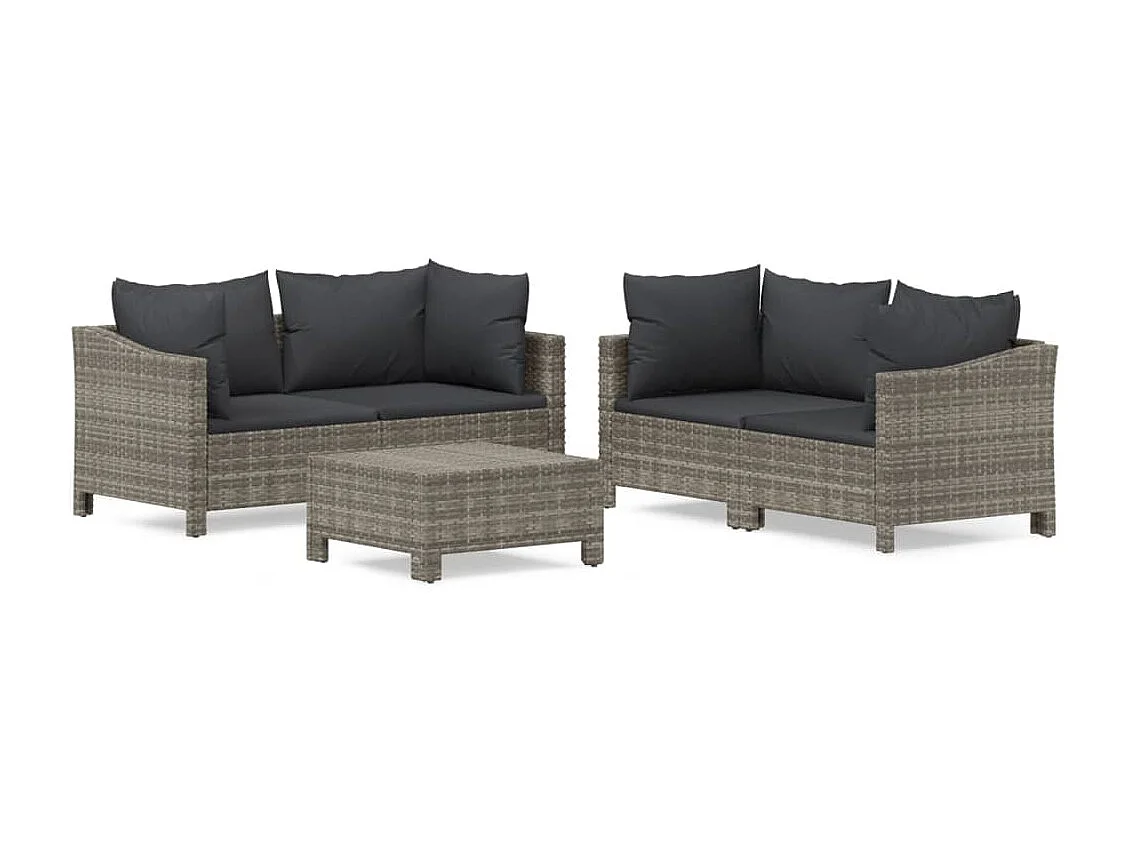 Salon de jardin 5 pcs avec coussins Gris Résine tressée