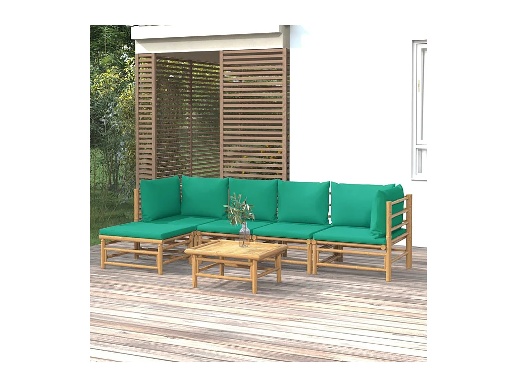 Set Salotto da Giardino 6pz con Cuscini Verdi Bambù
