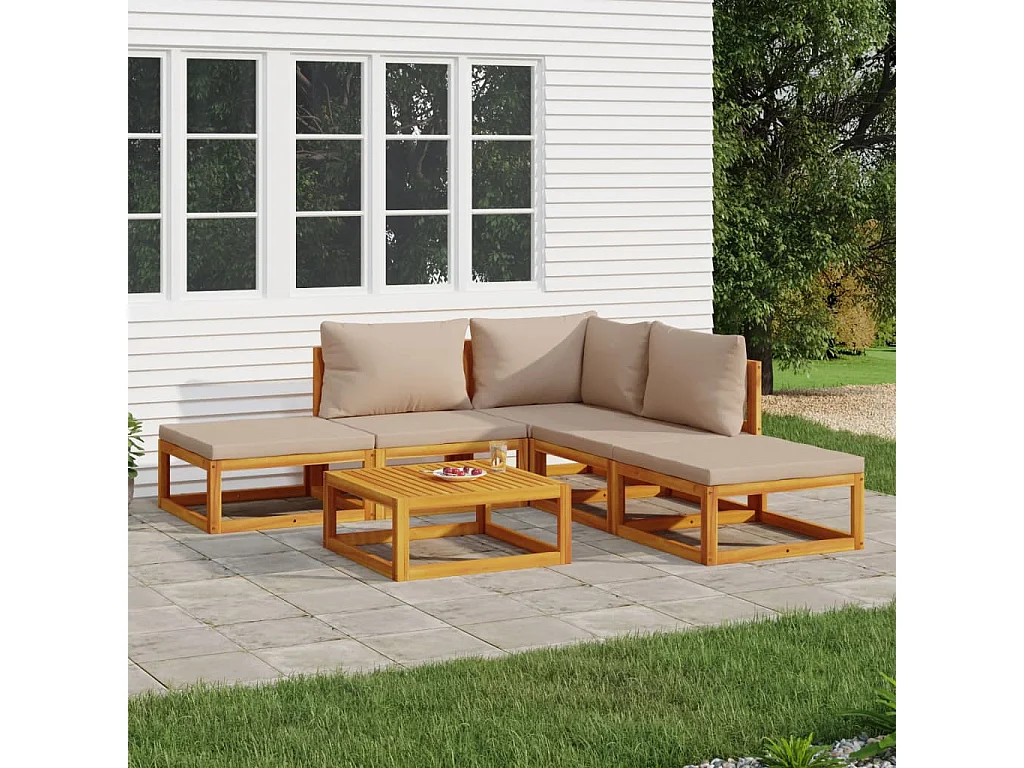 6-tlg. Garten-Lounge-Set mit Taupe Kissen Massivholz