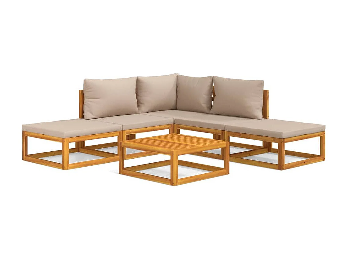 6-tlg. Garten-Lounge-Set mit Taupe Kissen Massivholz