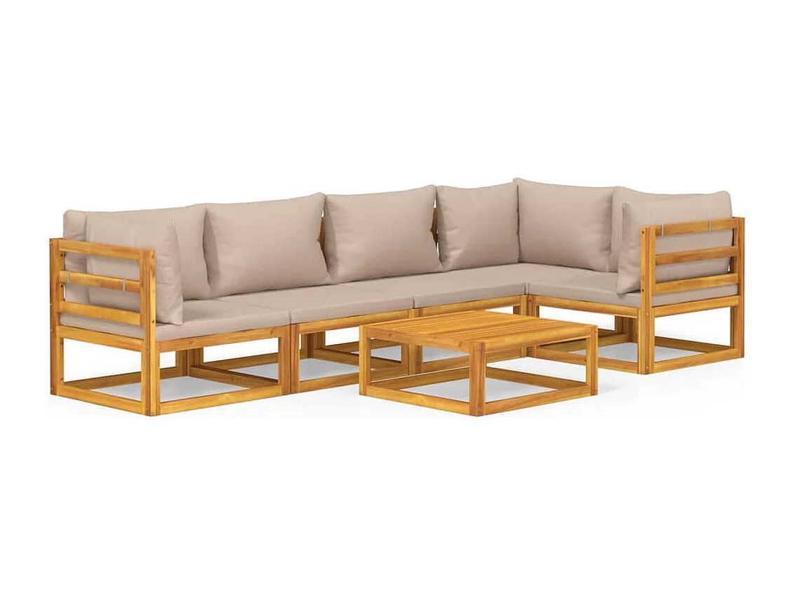 Set Salotto da Giardino 6pz con Cuscini Tortora Legno Massello