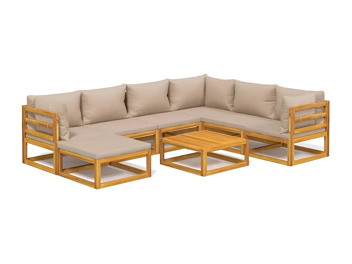8pcs conj. lounge jardim madeira c/almofadões cinza-acastanhado