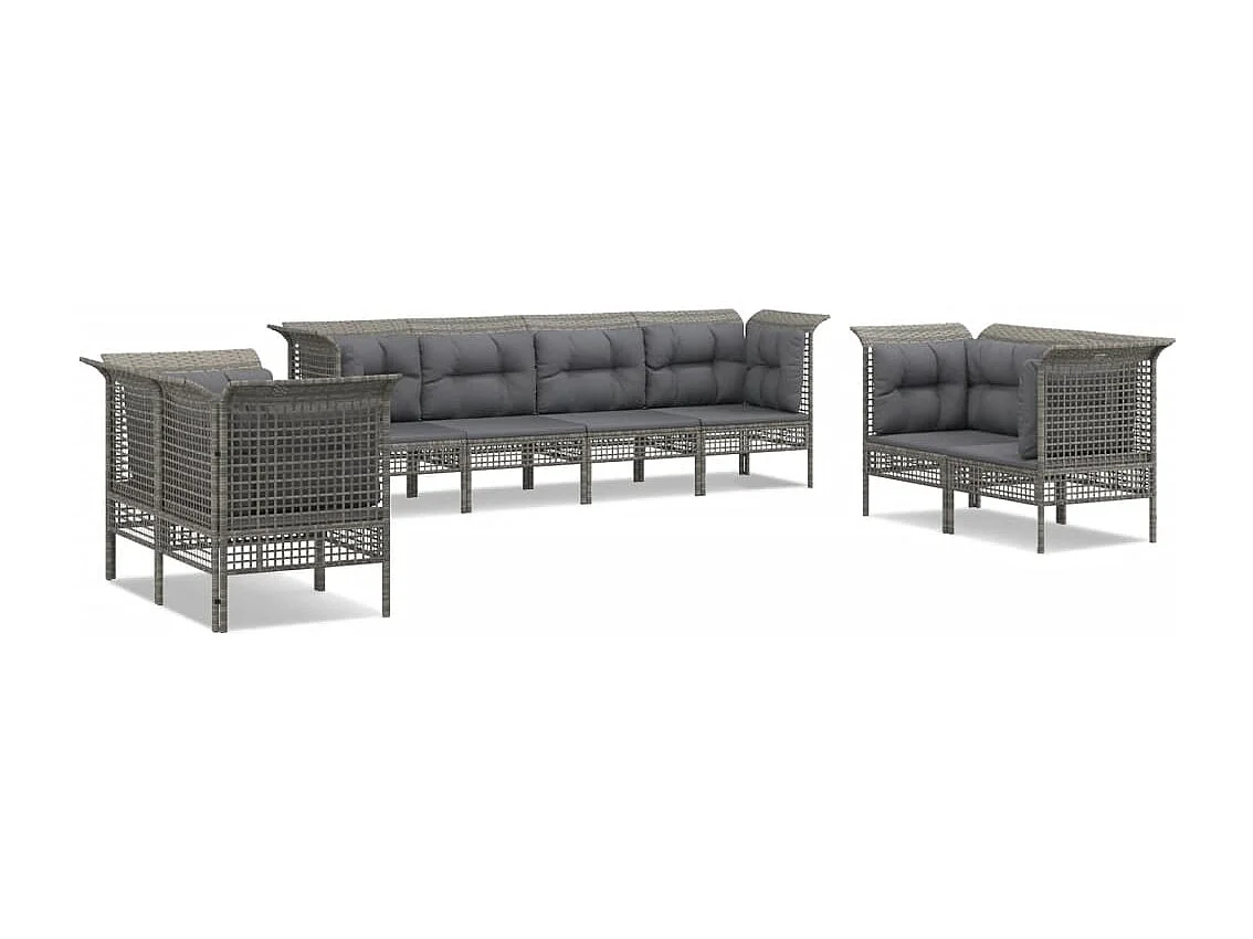 Salon de jardin 8 pcs avec coussins Gris Résine tressée