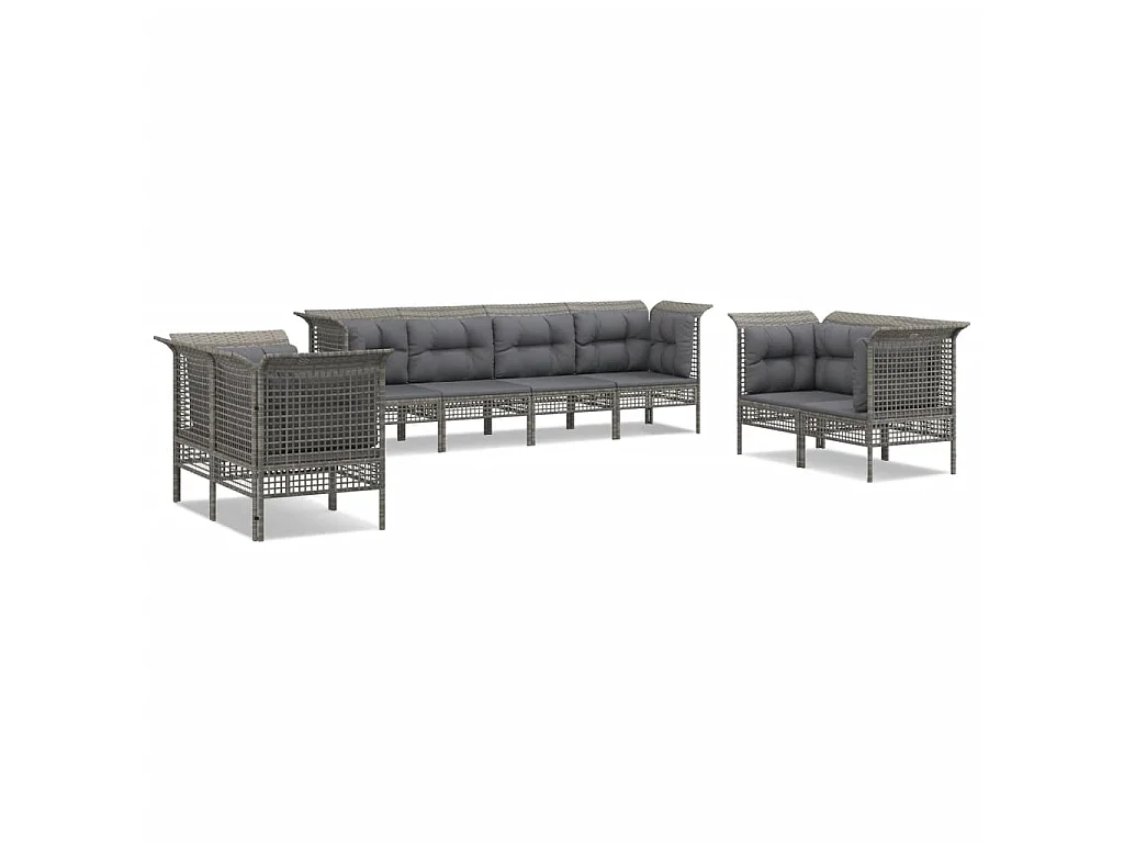 8-delige Loungeset met kussens poly rattan grijs
