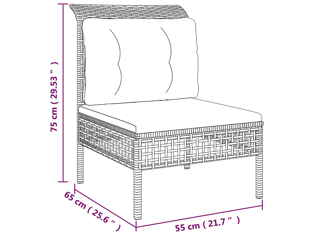 8-delige Loungeset met kussens poly rattan grijs
