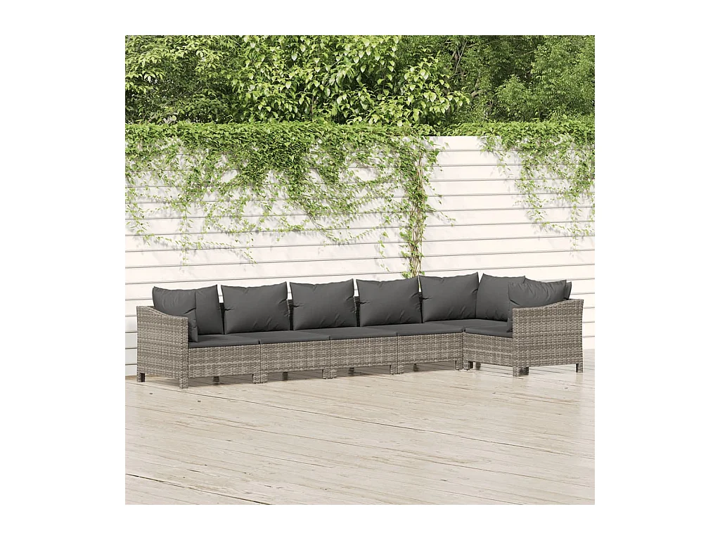 Salon de jardin 6 pcs avec coussins Gris Résine tressée