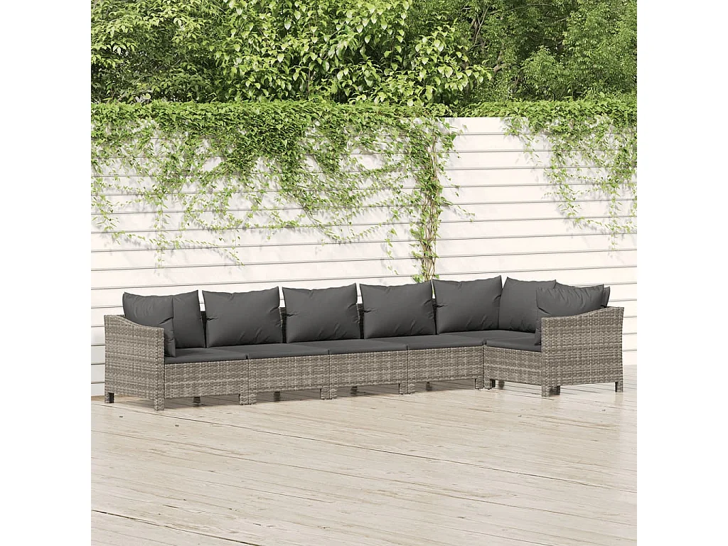 Set Divani da Giardino 6 pz con Cuscini in Polyrattan Grigio