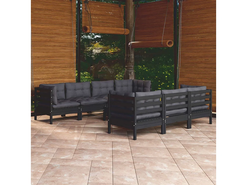 Salon de jardin 8 pcs avec coussins bois de pin massif
