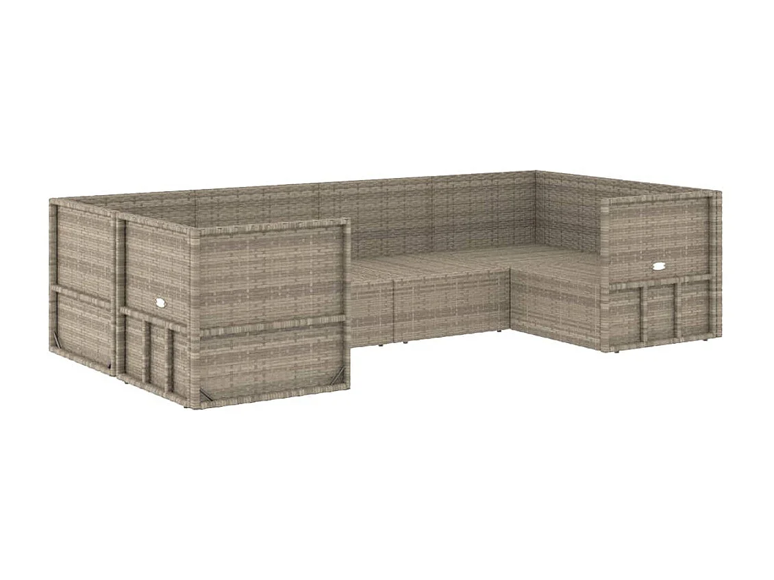 6-tlg. Garten-Lounge-Set mit Kissen Grau Poly Rattan