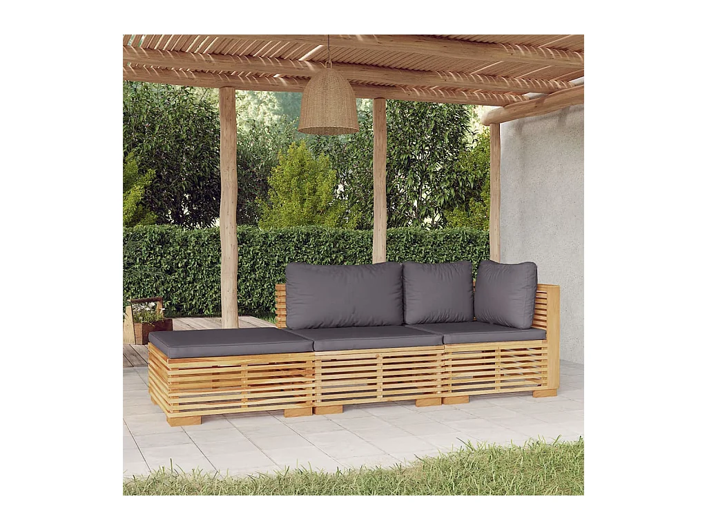 Salon de jardin 3 pcs avec coussins Bois de teck solide