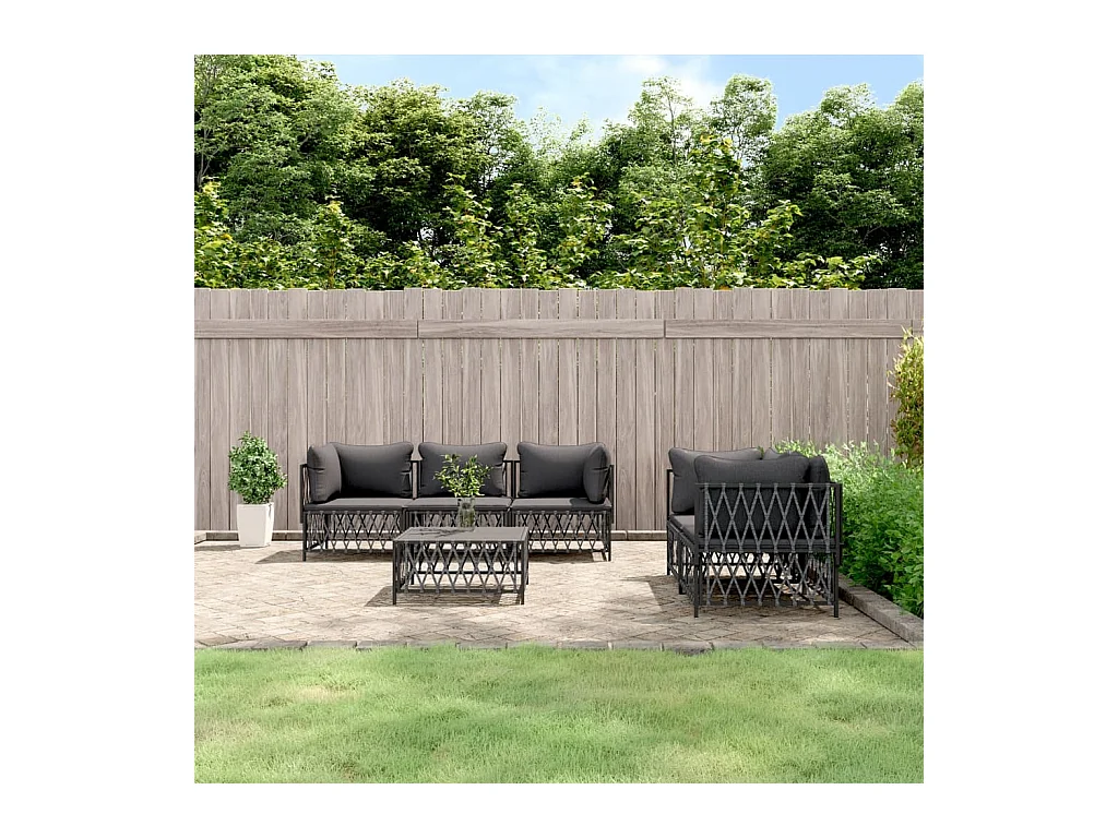Set Salotto da Giardino 6 pz con Cuscini in Acciaio Antracite