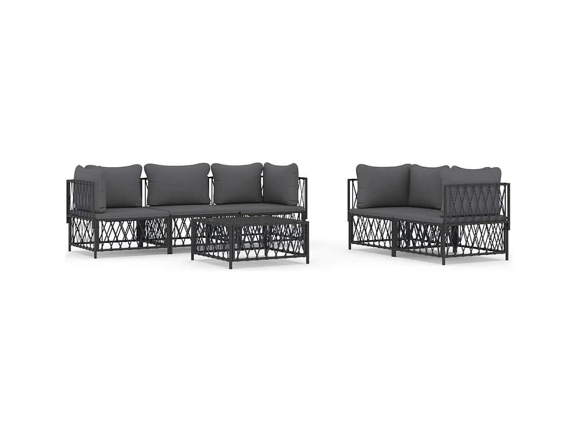 Set Salotto da Giardino 6 pz con Cuscini in Acciaio Antracite