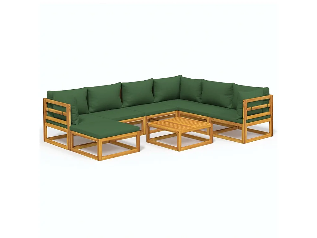 Set Salotto da Giardino 8pz con Cuscini Verdi in Legno Massello