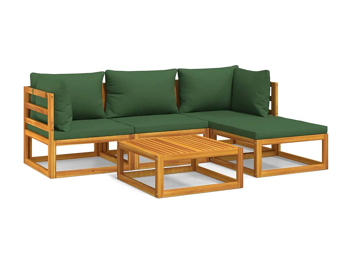 5-tlg. Garten-Lounge-Set mit Grünen Kissen Massivholz