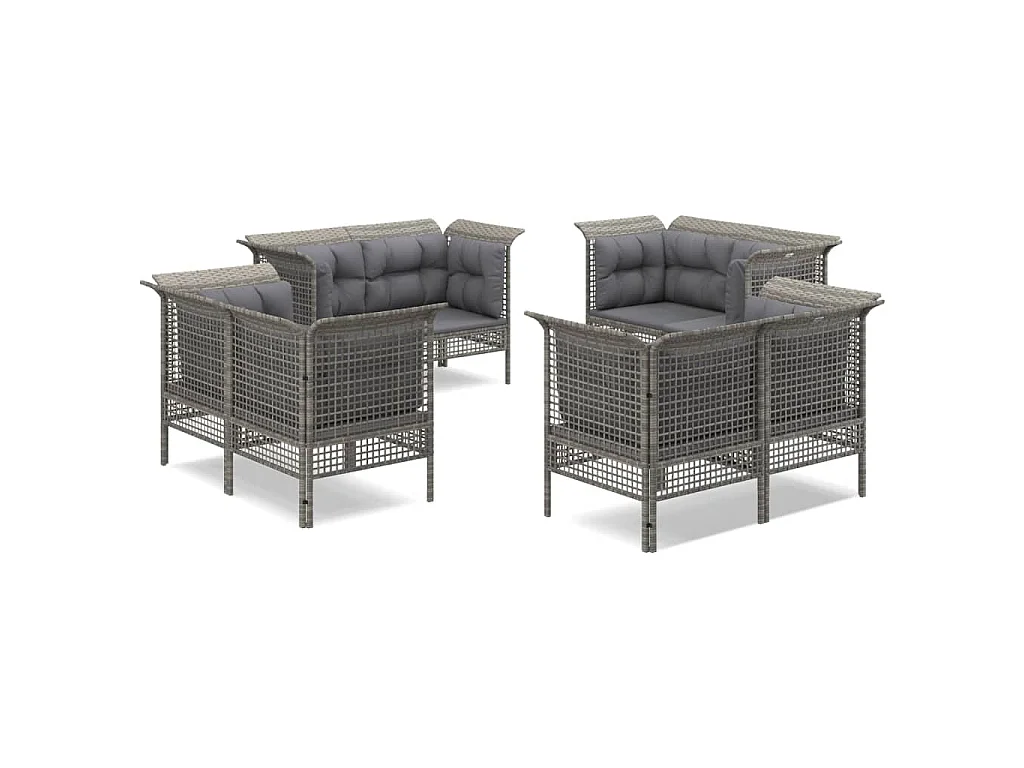 Set Divani da Giardino 8 pz con Cuscini in Polyrattan Grigio