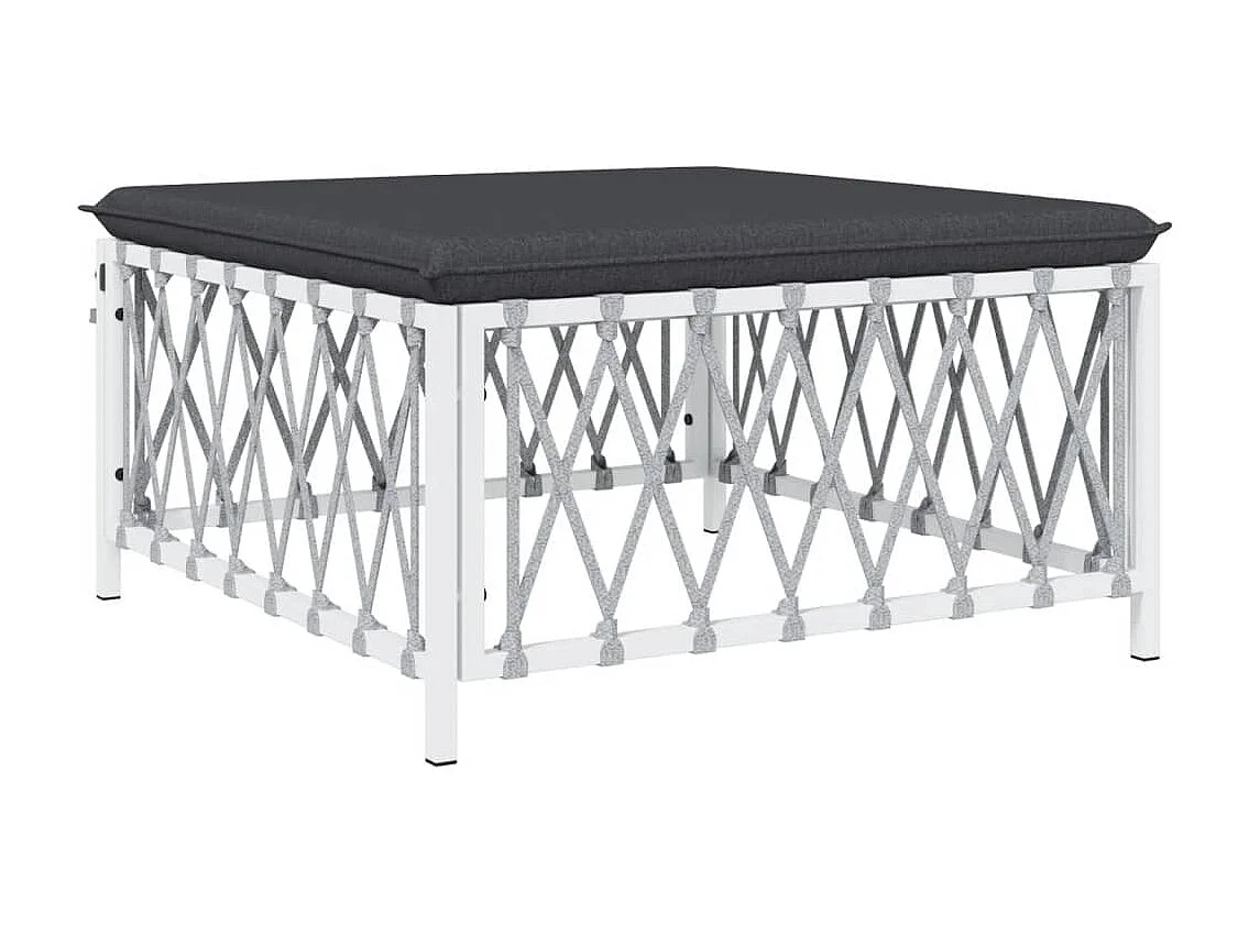 Salon de jardin avec coussins 6 pcs blanc acier