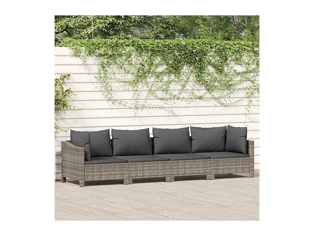 4-tlg. Garten-Lounge-Set mit Kissen Grau Poly Rattan