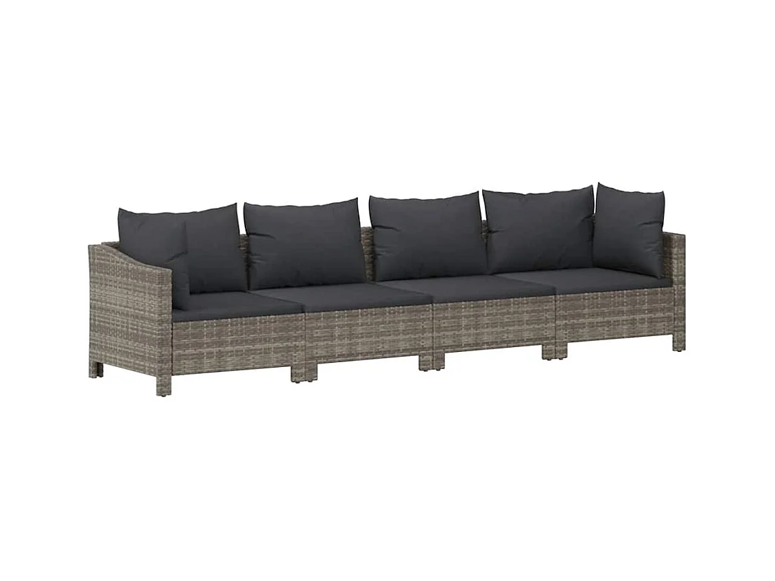 4-tlg. Garten-Lounge-Set mit Kissen Grau Poly Rattan