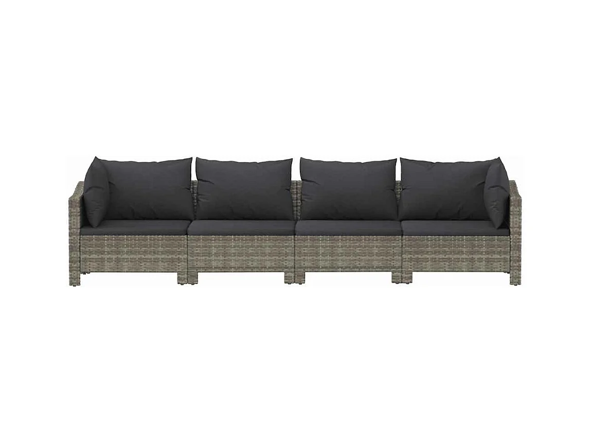4-tlg. Garten-Lounge-Set mit Kissen Grau Poly Rattan