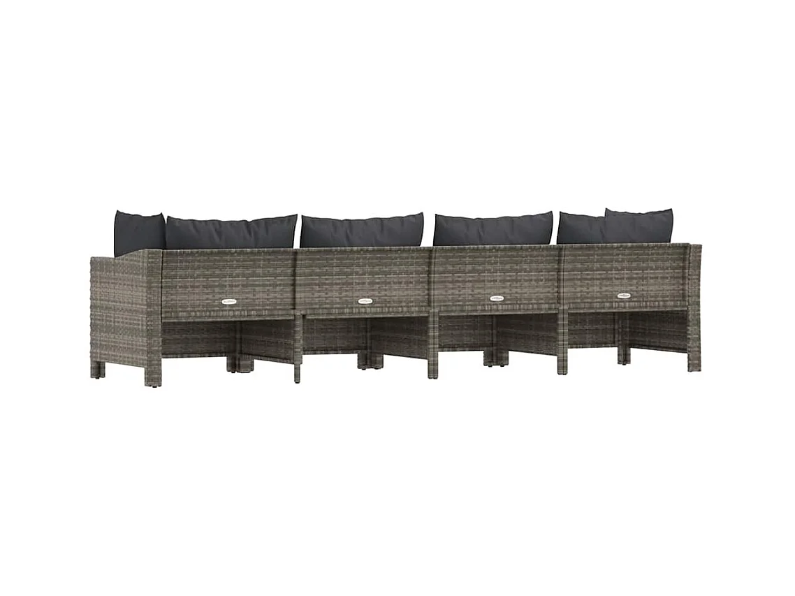 4-tlg. Garten-Lounge-Set mit Kissen Grau Poly Rattan