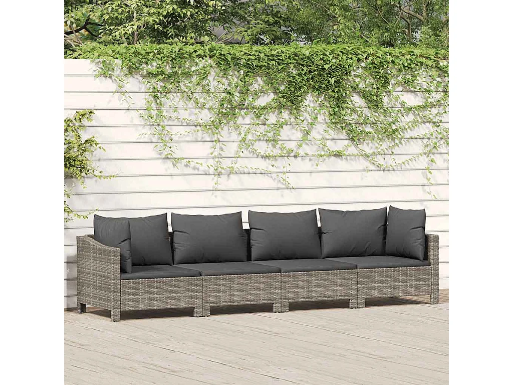 Conjunto de lounge de jardim com 4 peças e almofadas em vime sintético cinza