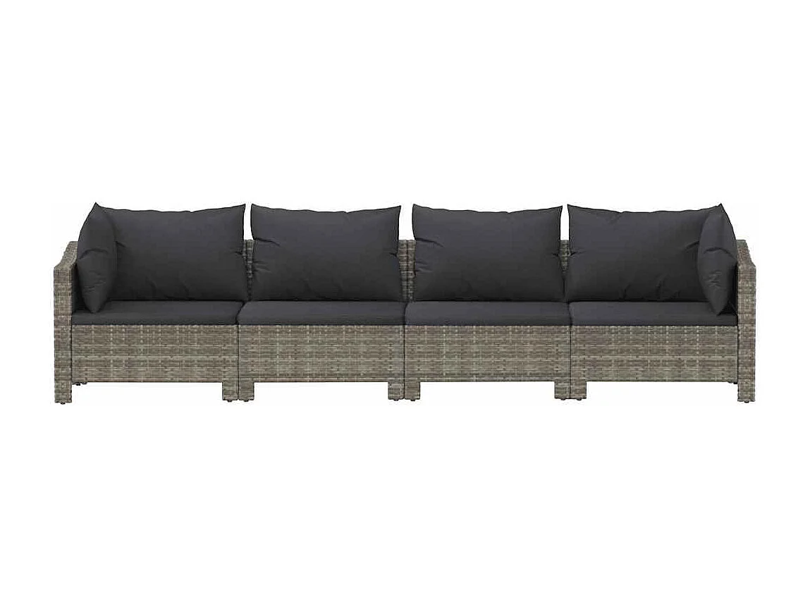 Conjunto de lounge de jardim com 4 peças e almofadas em vime sintético cinza