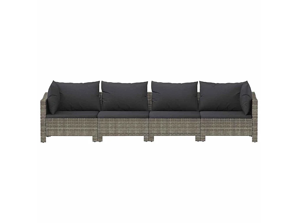 4-delige tuinloungeset met kussens grijs poly rattan