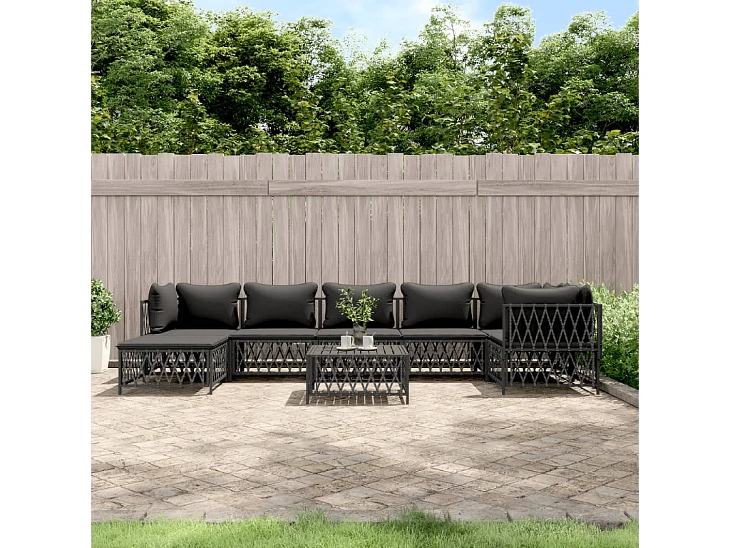 8-tlg. Garten-Lounge-Set mit Kissen Anthrazit Stahl