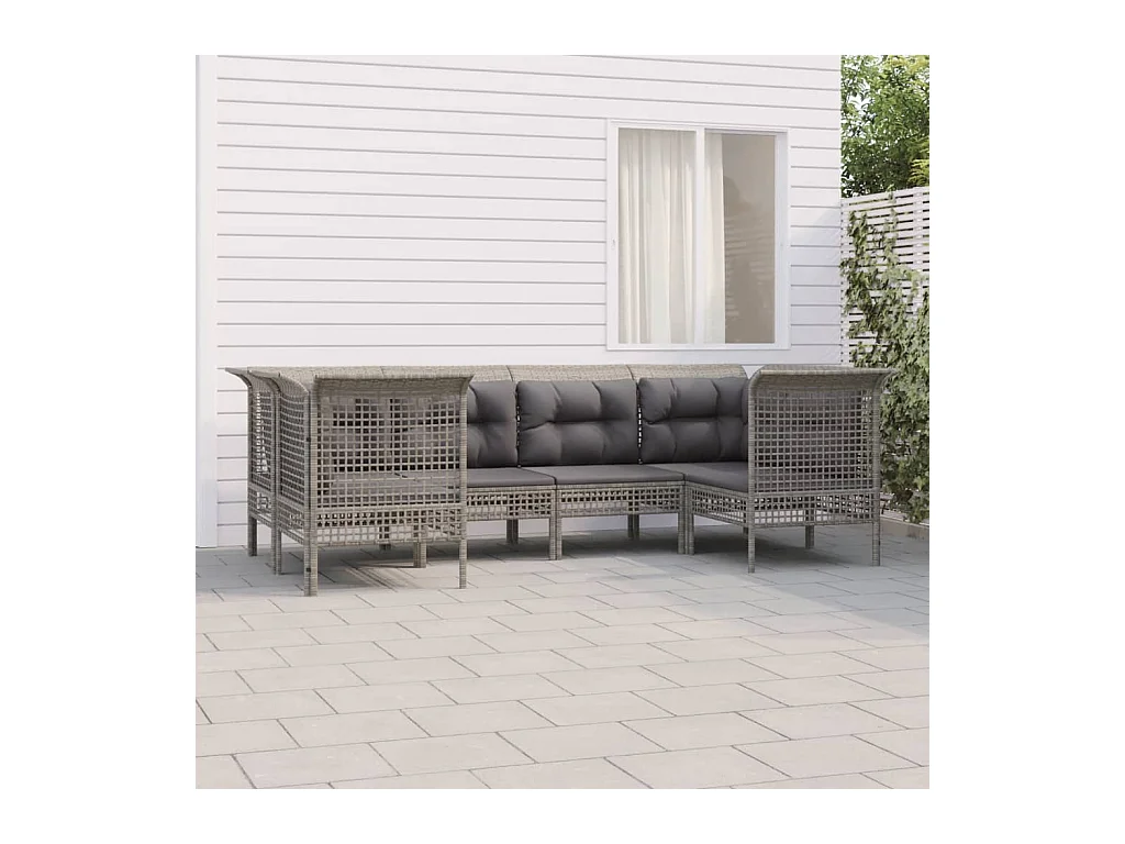 6-delige Loungeset met kussens poly rattan grijs